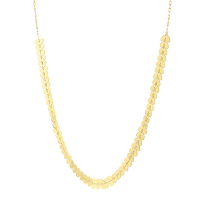 Collar de cadena con eslabones de corazón pulidos de oro amarillo de 14k