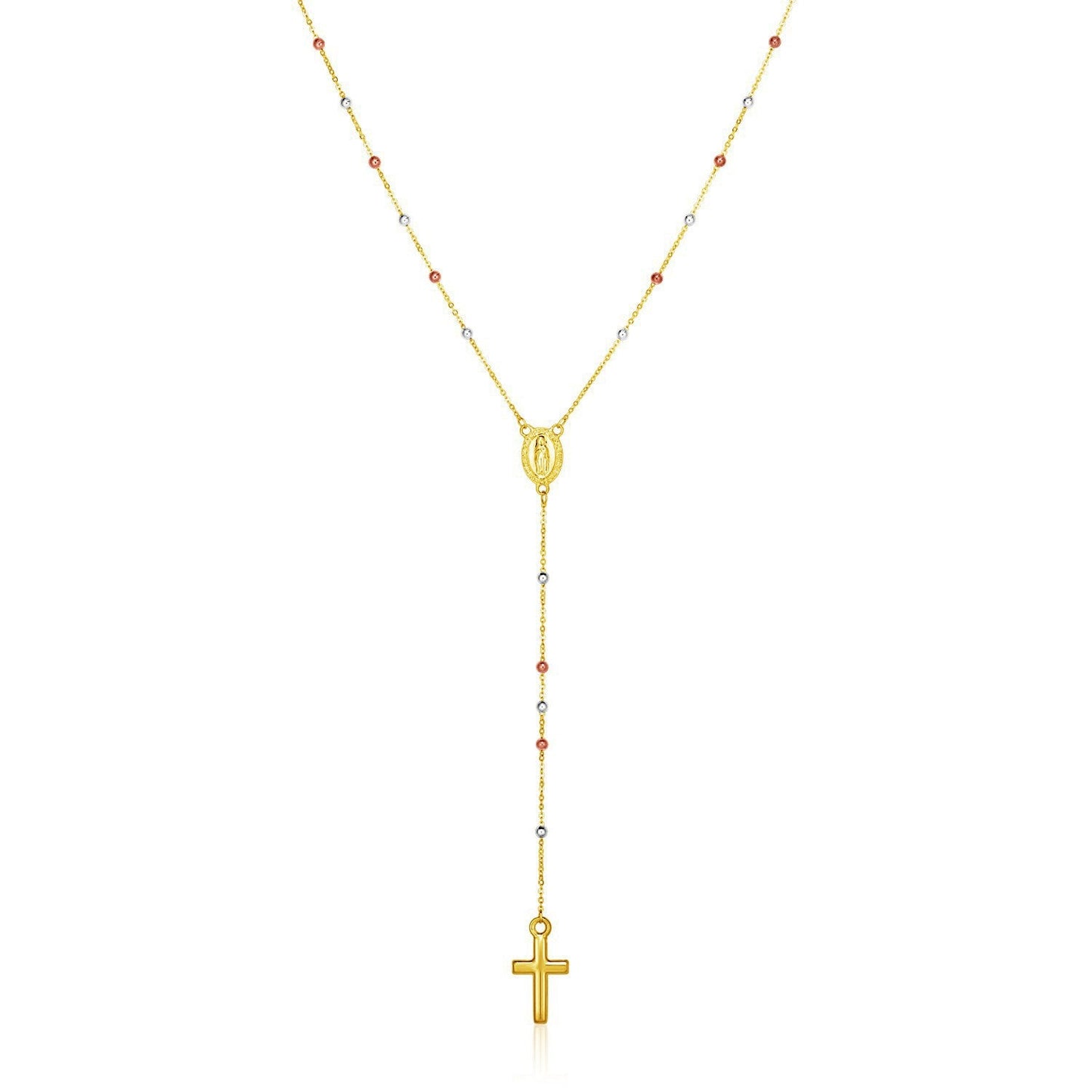 Collar Rosario Lariat de Oro Tricolor de 14k