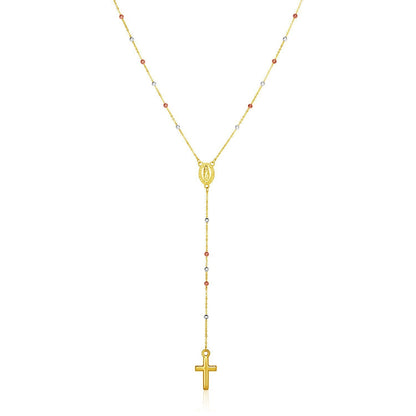 Collar Rosario Lariat de Oro Tricolor de 14k