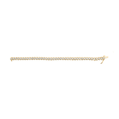 Pulsera de eslabones en espiral de oro amarillo de 10 qt con diamantes redondos de 3 qt (color I-J, claridad I1-I2), 19,05 cm