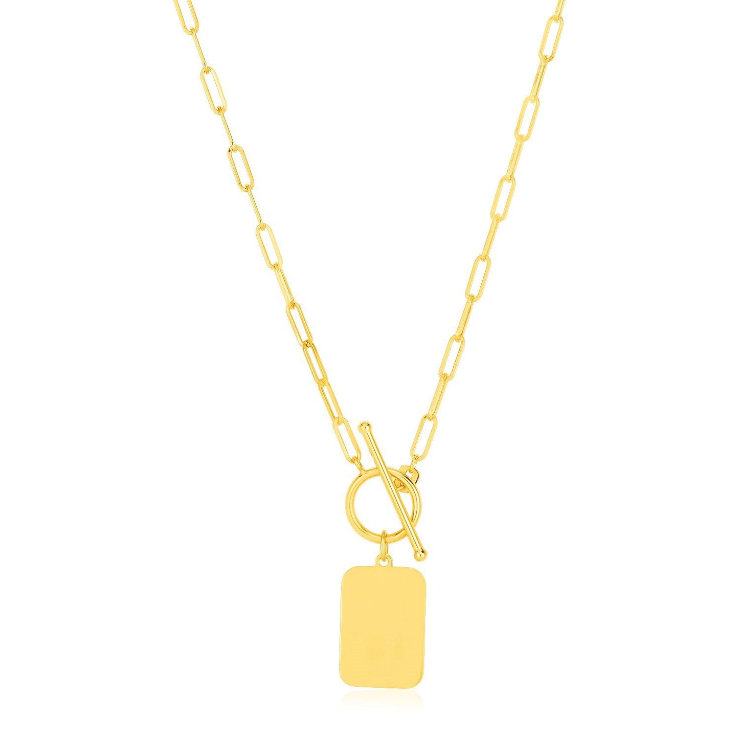 Cadena tipo clip de oro amarillo de 14k con colgante de rectángulo redondeado