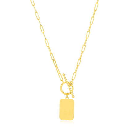Cadena tipo clip de oro amarillo de 14k con colgante de rectángulo redondeado