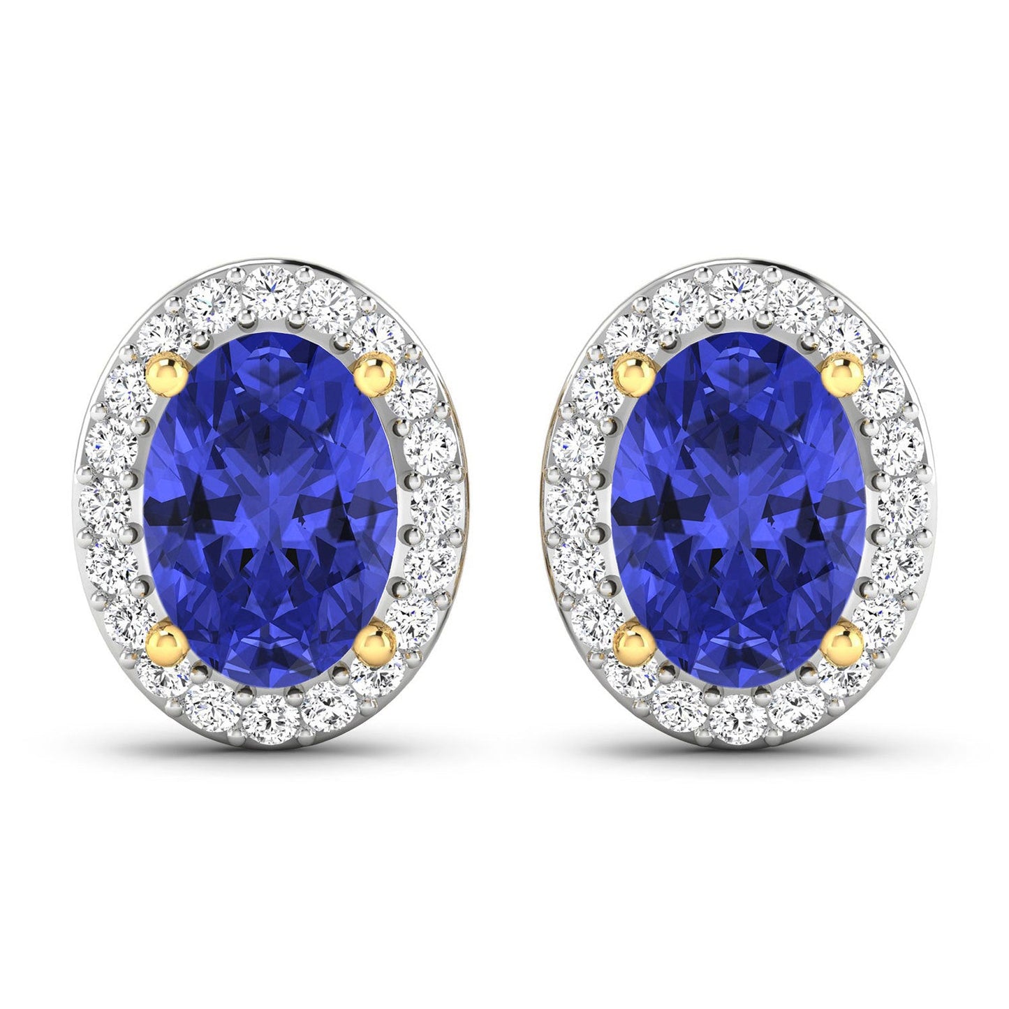 Pendientes de oro amarillo de 14 quilates con tanzanita genuina de 1,50 quilates y diamantes blancos