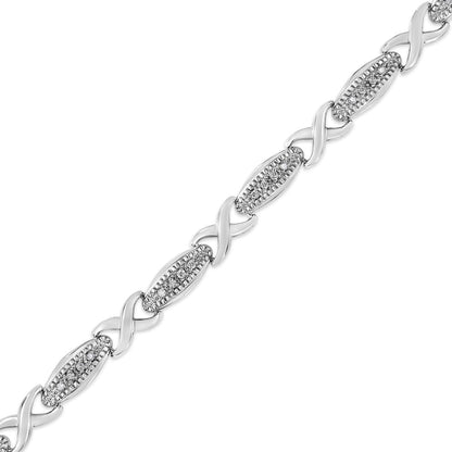 Pulsera de eslabones en forma de "X" de plata de ley .925 con diamante de talla redonda de 1/5 Cttw - Talla 7.50" (Color I-J, Claridad I2-I3)