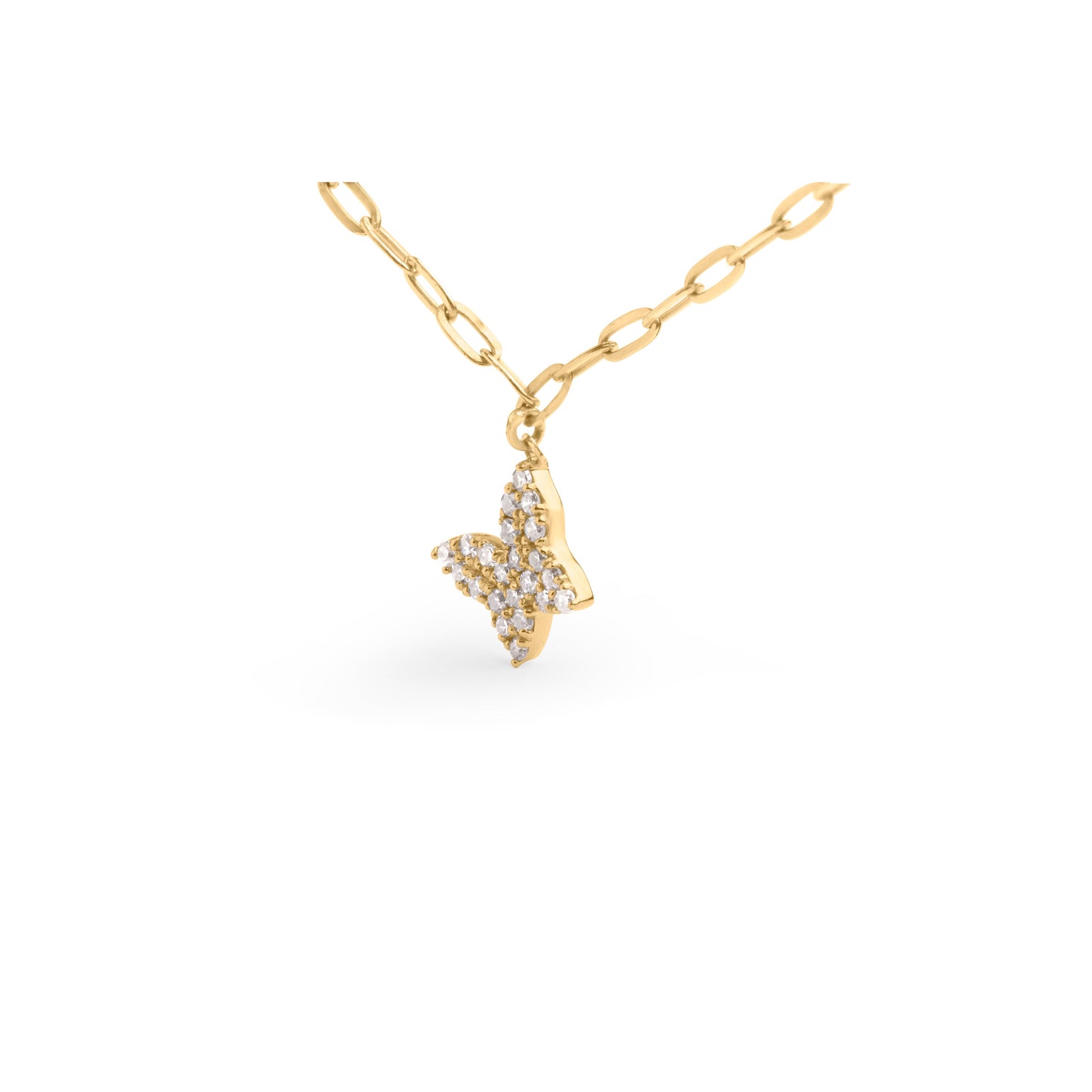 Cadena de oro amarillo de 14 quilates con diamantes de 1/2 quilate en forma de mariposa y clip (color I-J, claridad I1-I2) - Ajustable de 15 a 17 pulgadas