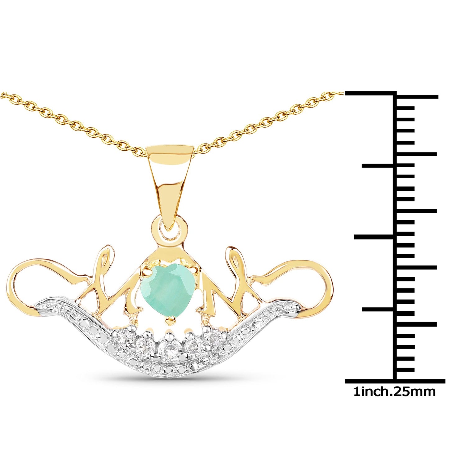 Colgante de plata de ley 925 con baño de oro amarillo de 14 quilates, esmeralda genuina de 0,62 quilates y topacio blanco