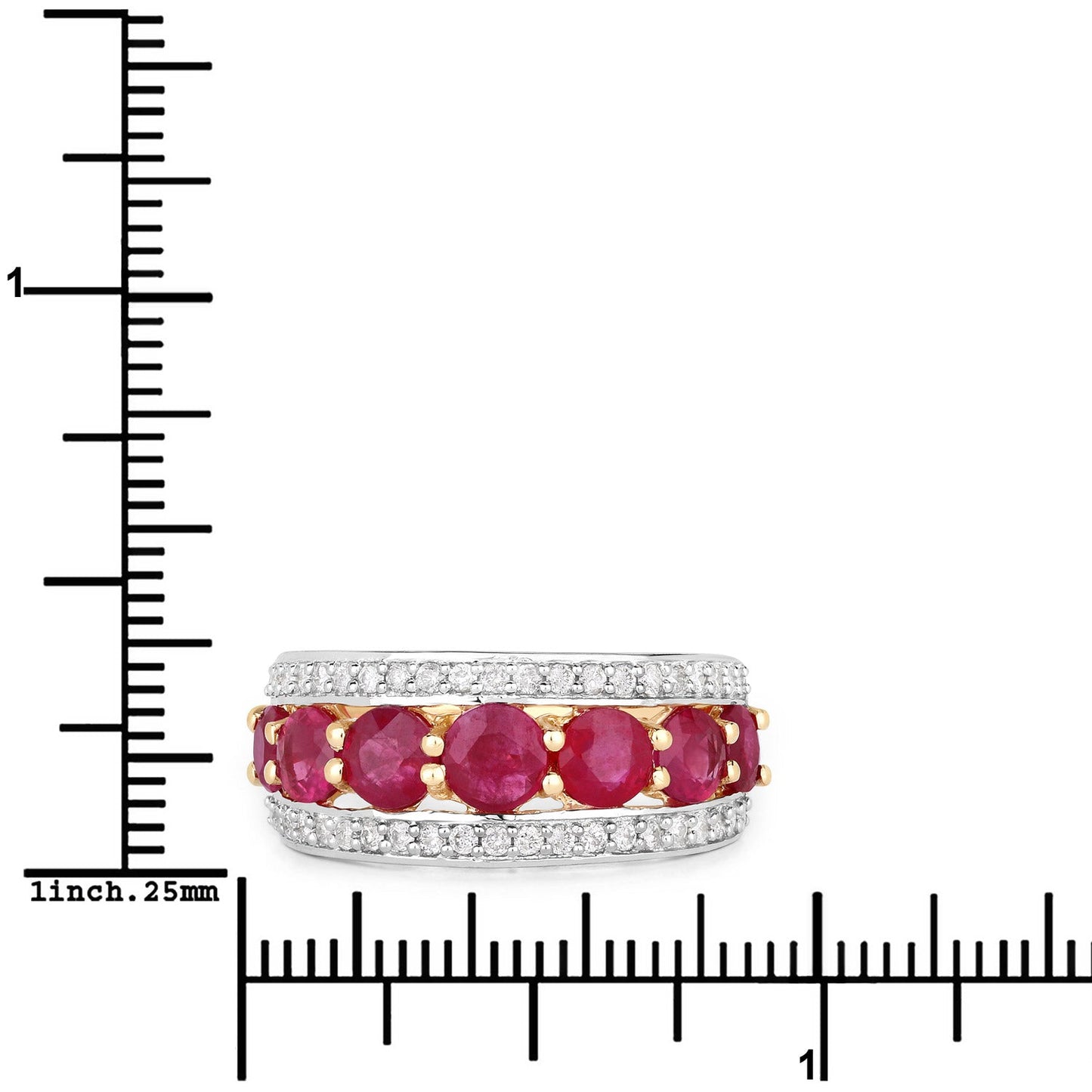 Anillo de oro amarillo de 14K con rubí auténtico de 3.24 quilates y diamantes blancos