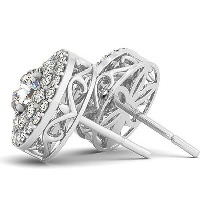 Pendientes de diamante redondos de doble halo de oro blanco de 14k (1 1/4 TCW)
