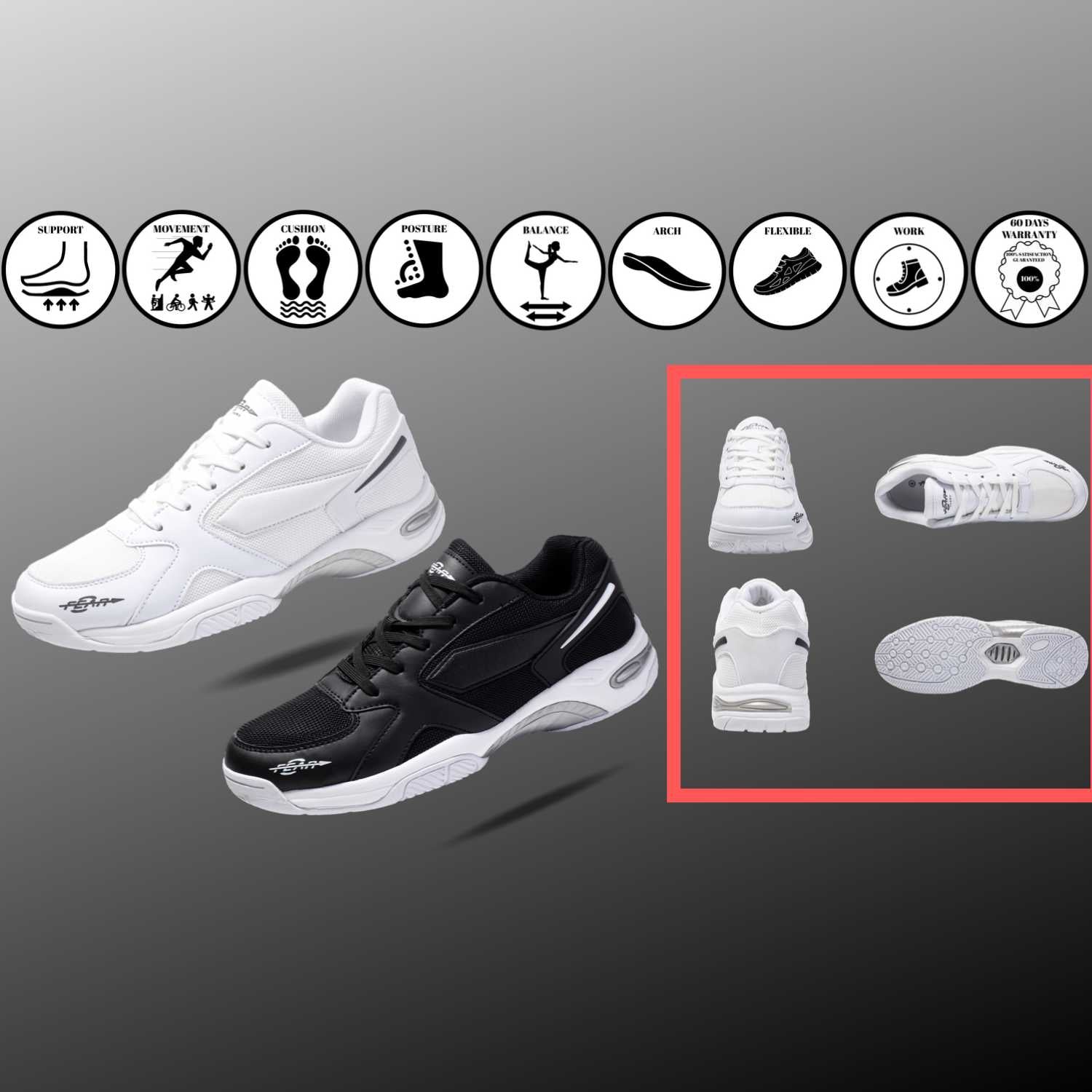 Men's High Arch Firm Support All-In-One Black Walking Shoes, Comfort & Performance Style - My Men's Shop
