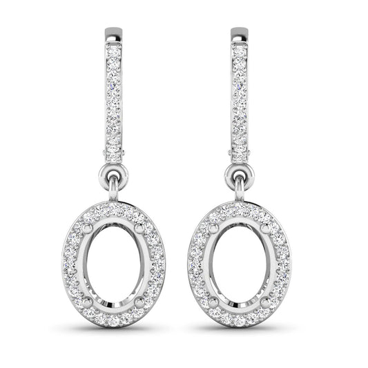 Pendientes de oro blanco de 14K con montura semicompleta de diamantes blancos genuinos de 0.32 quilates - para piedras preciosas ovaladas de 8x6 mm