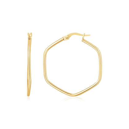 Aretes de aro hexagonales con borde redondeado de oro amarillo de 14 quilates