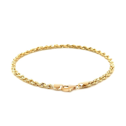 Pulsera de cuerda maciza con corte de diamante de 3,0 mm en oro amarillo de 14 quilates