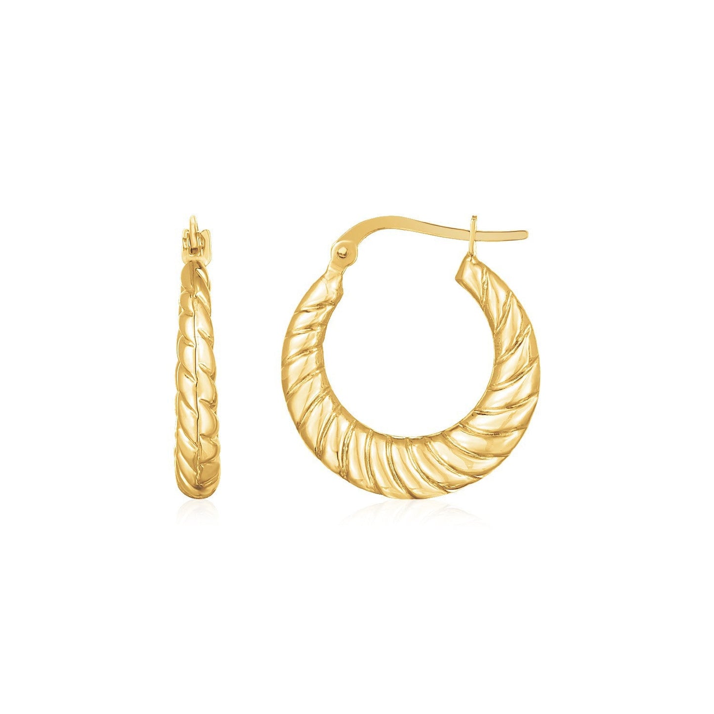 Pendientes de aro pulidos de oro amarillo de 14 quilates con cable trenzado y diseño gradual