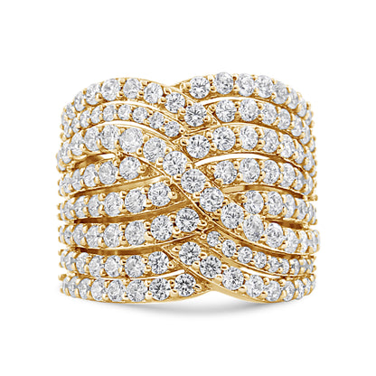 Anillo de oro amarillo de 10K con diamante de 3,0 Cttw, ocho filas, diseño envolvente, sortija llamativa (color H-I, claridad I2-I3) - Talla 7