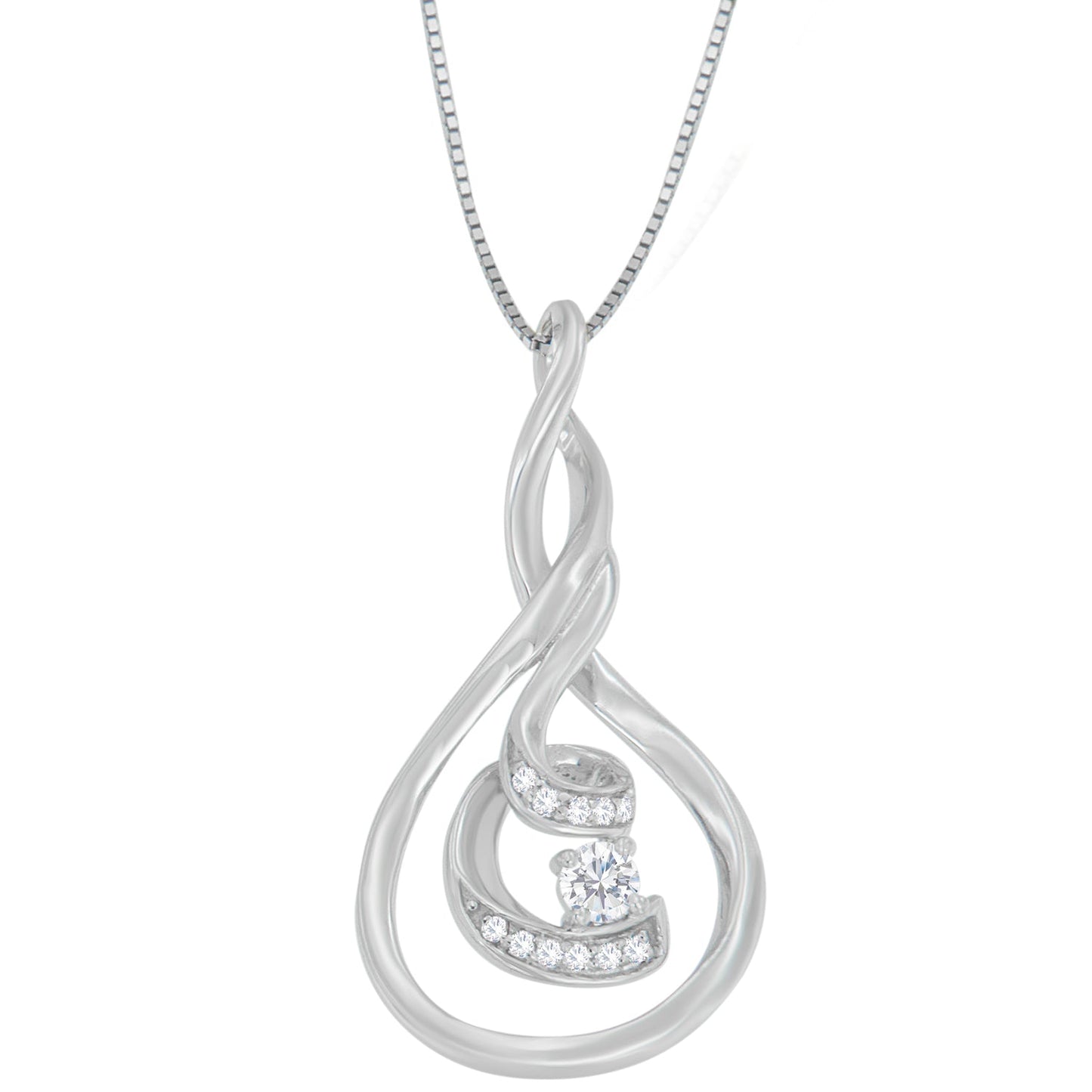 Espira 10K Oro Blanco 1/8 cttw Collar Colgante Espiral en Capas de Diamante de Talla Redonda (I-J, I1-I2)
