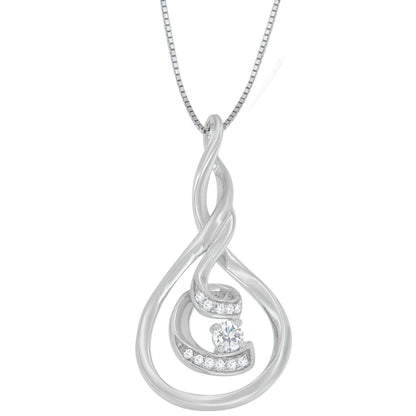 Espira 10K Oro Blanco 1/8 cttw Collar Colgante Espiral en Capas de Diamante de Talla Redonda (I-J, I1-I2)