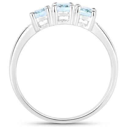 Anillo de plata de ley .925 con aguamarina auténtica de 0.95 quilates y diamantes blancos