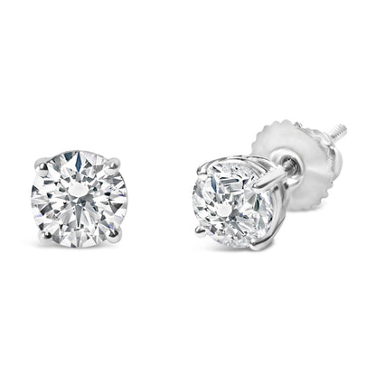 Pendientes de tuerca clásicos de oro blanco de 14 quilates, con 2.00 quilates de diamantes redondos de talla brillante cultivados en laboratorio, con 4 garras y cierre de rosca (color F-G, claridad VVS2-VS1)