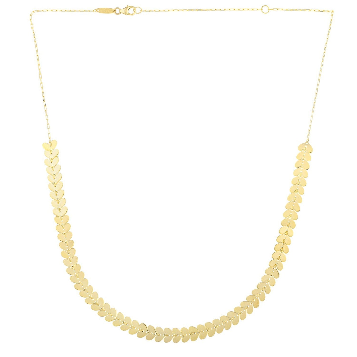 Collar de cadena con eslabones de corazón pulidos de oro amarillo de 14k