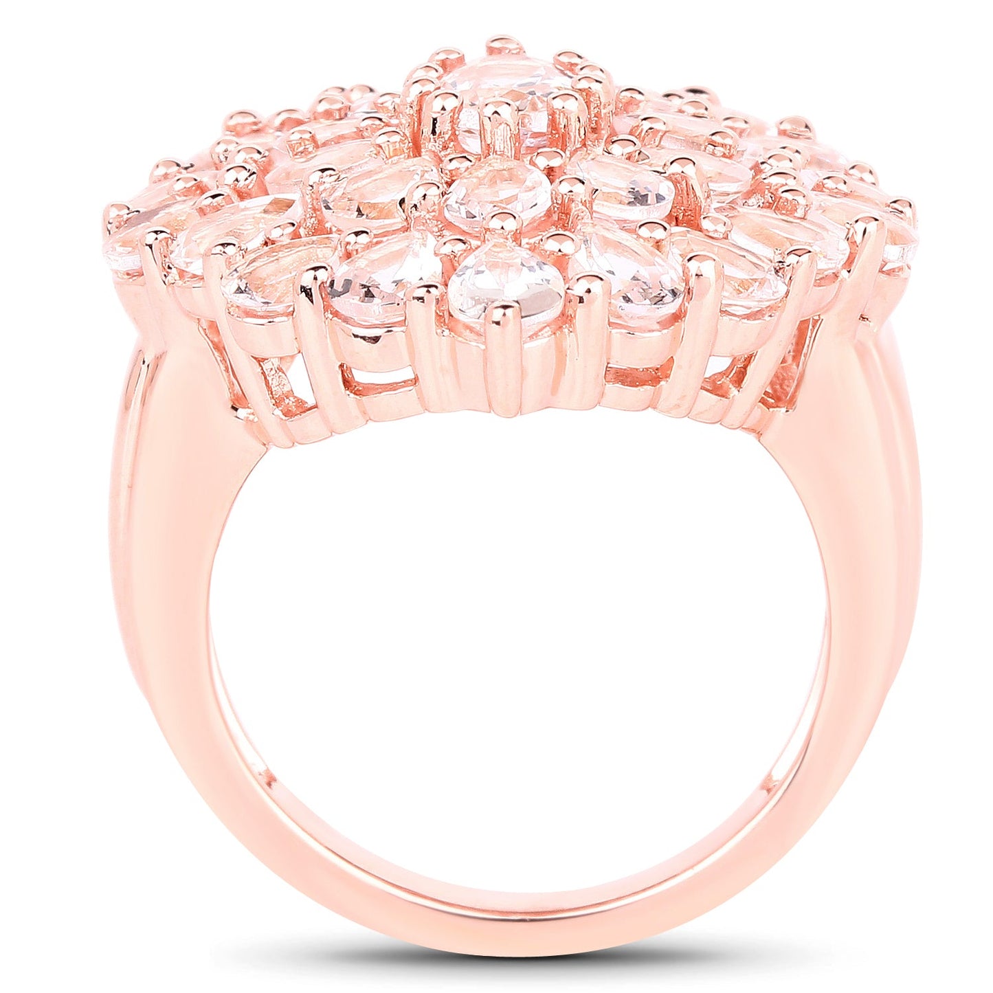 Anillo de plata de ley .925 chapado en oro rosa de 18K con morganita auténtica de 4,55 quilates