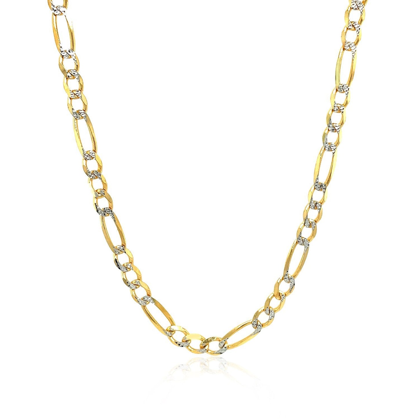 Cadena Figaro de pavé maciza de oro amarillo de 14K y 4.0 mm