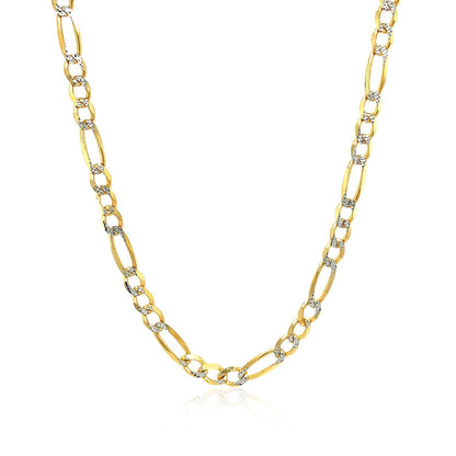 Cadena Figaro de pavé maciza de oro amarillo de 14K y 4.0 mm