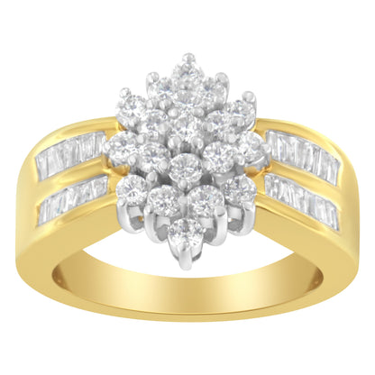 Anillo tipo cóctel en oro amarillo de 10K con racimo de diamantes tipo marquesa de 1,0 quilates (Color H-I, Claridad SI2-I1) - Talla 7