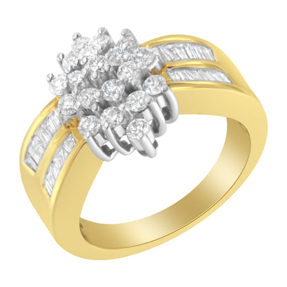 Anillo tipo cóctel en oro amarillo de 10K con racimo de diamantes tipo marquesa de 1,0 quilates (Color H-I, Claridad SI2-I1) - Talla 7