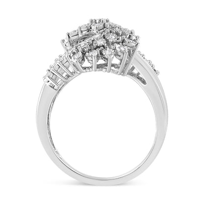 Anillo de cóctel en oro blanco de 10K, con diamantes redondos y de talla baguette, de 1/2 quilate en total, con forma de "S" entrelazada (Color I-J, Claridad I1-I2) - Talla 7