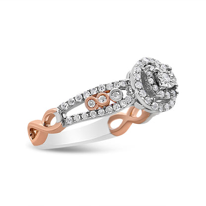 Anillo de Compromiso de Plata Fina .925 Chapado en Oro Rosa de 14K con Doble Marco Cruzado y Vástago Dividido de Diamantes Redondos de 3/8 Cttw (Color I-J, Claridad I2-I3) - Talla 7