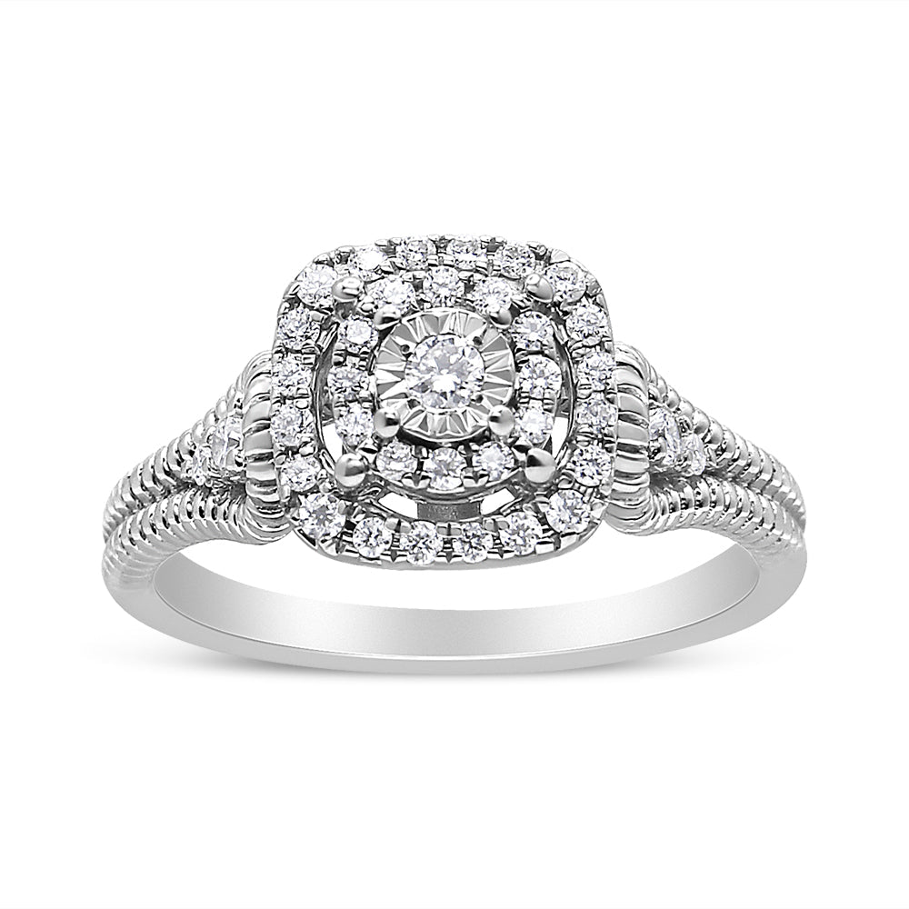 Anillo de cóctel de plata de ley .925 con diamante de talla redonda de 1/3 Cttw en montura tipo milagro (color H-I, claridad I1-I2) - Talla 7