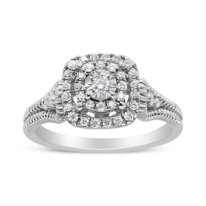 Anillo de cóctel de plata de ley .925 con diamante de talla redonda de 1/3 Cttw en montura tipo milagro (color H-I, claridad I1-I2) - Talla 7