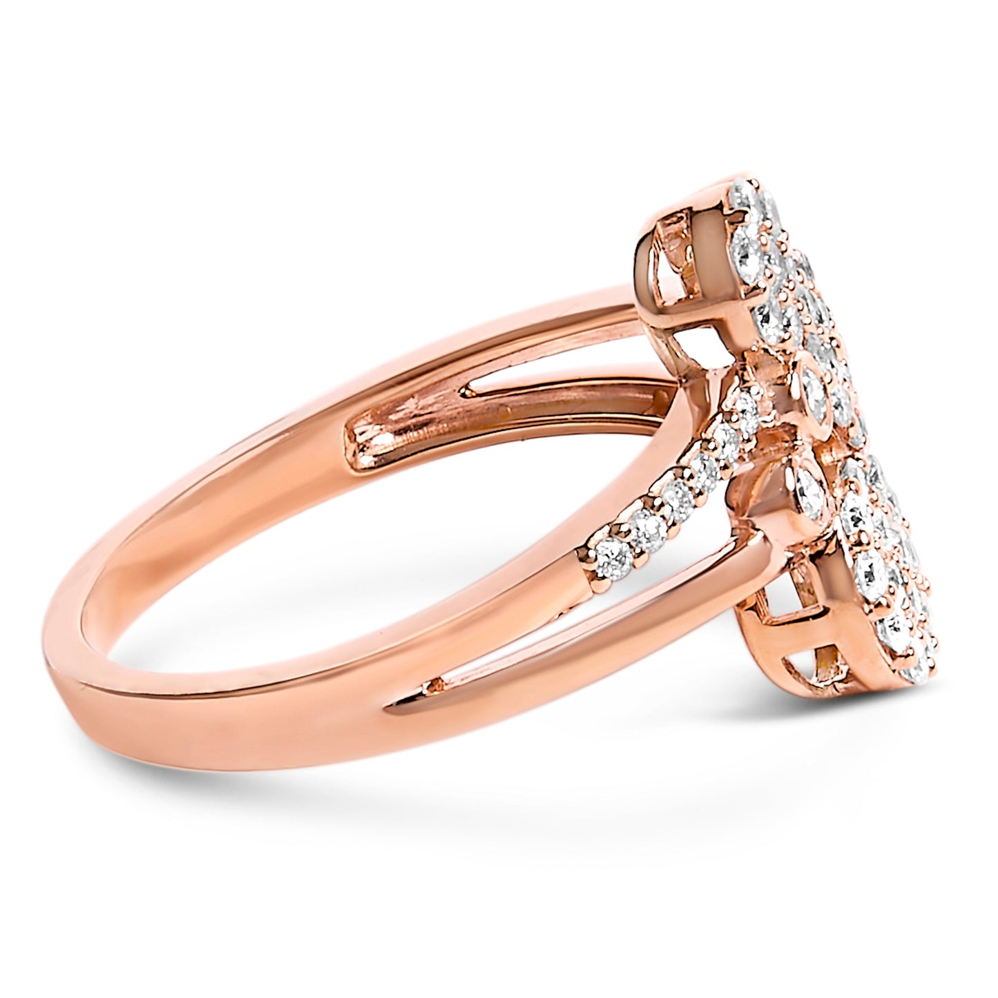 Anillo de desvío con dispersión de diamantes de 1/2 quilate de peso total (color I-J, claridad I1-I2) de plata de ley .925 con baño de oro rosa de 14K - Talla 7