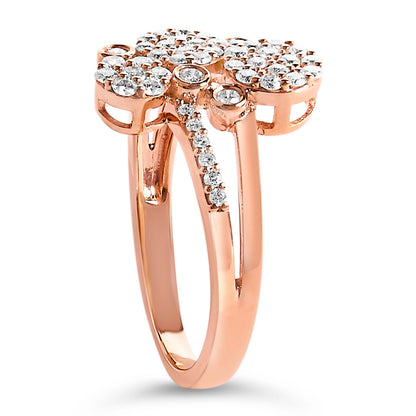 Anillo de desvío con dispersión de diamantes de 1/2 quilate de peso total (color I-J, claridad I1-I2) de plata de ley .925 con baño de oro rosa de 14K - Talla 7