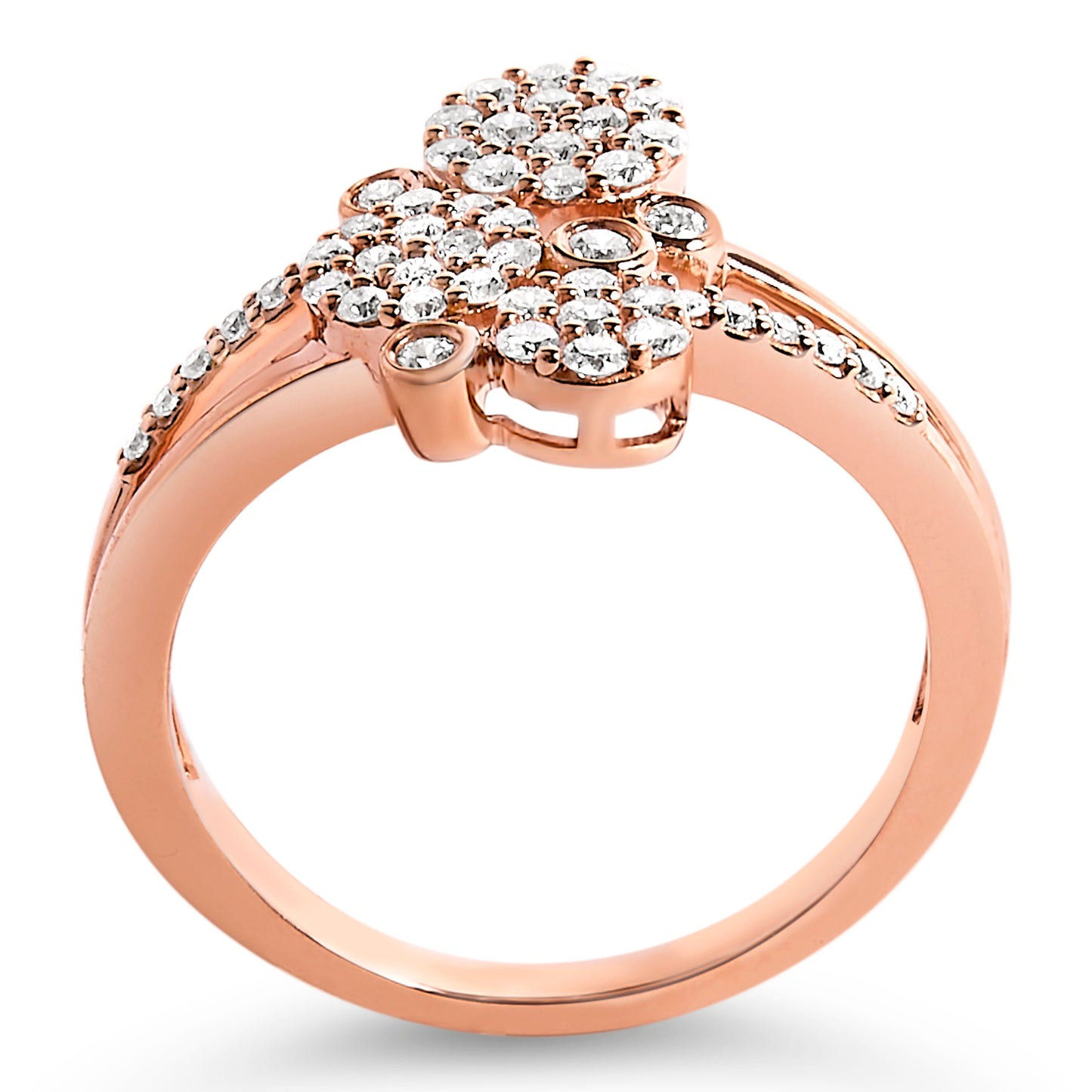 Anillo de desvío con dispersión de diamantes de 1/2 quilate de peso total (color I-J, claridad I1-I2) de plata de ley .925 con baño de oro rosa de 14K - Talla 7