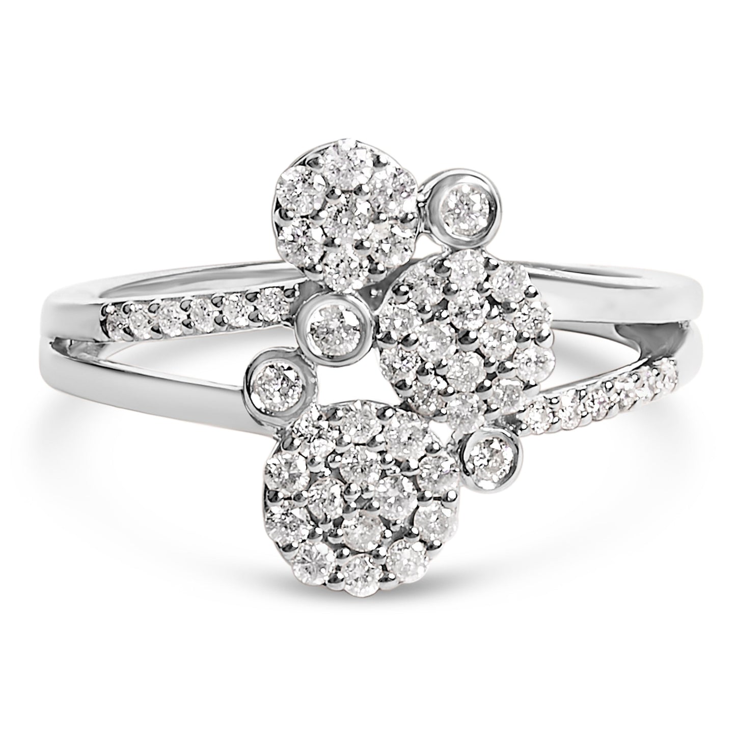 Anillo de desvío con dispersión de diamantes de 1/2 quilate de peso total (color I-J, claridad I1-I2) de plata de ley .925 con baño de oro rosa de 14K - Talla 7