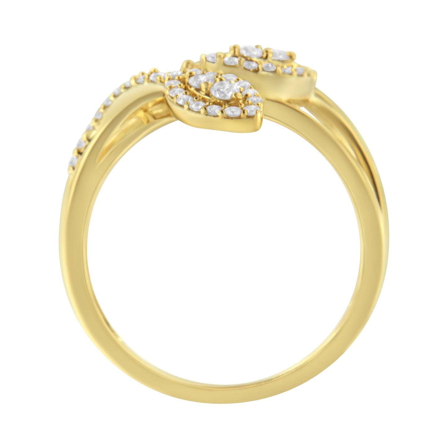 Anillo con tres hojas superpuestas de oro amarillo de 10 qt con diamantes de talla redonda de 1/2 quilate (color I-J, claridad I1-I2) - Talla 7