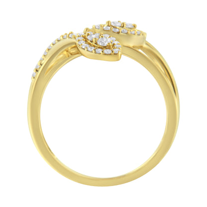 Anillo con tres hojas superpuestas de oro amarillo de 10 qt con diamantes de talla redonda de 1/2 quilate (color I-J, claridad I1-I2) - Talla 7