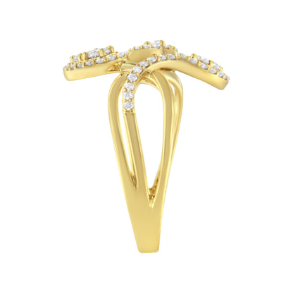 Anillo con tres hojas superpuestas de oro amarillo de 10 qt con diamantes de talla redonda de 1/2 quilate (color I-J, claridad I1-I2) - Talla 7