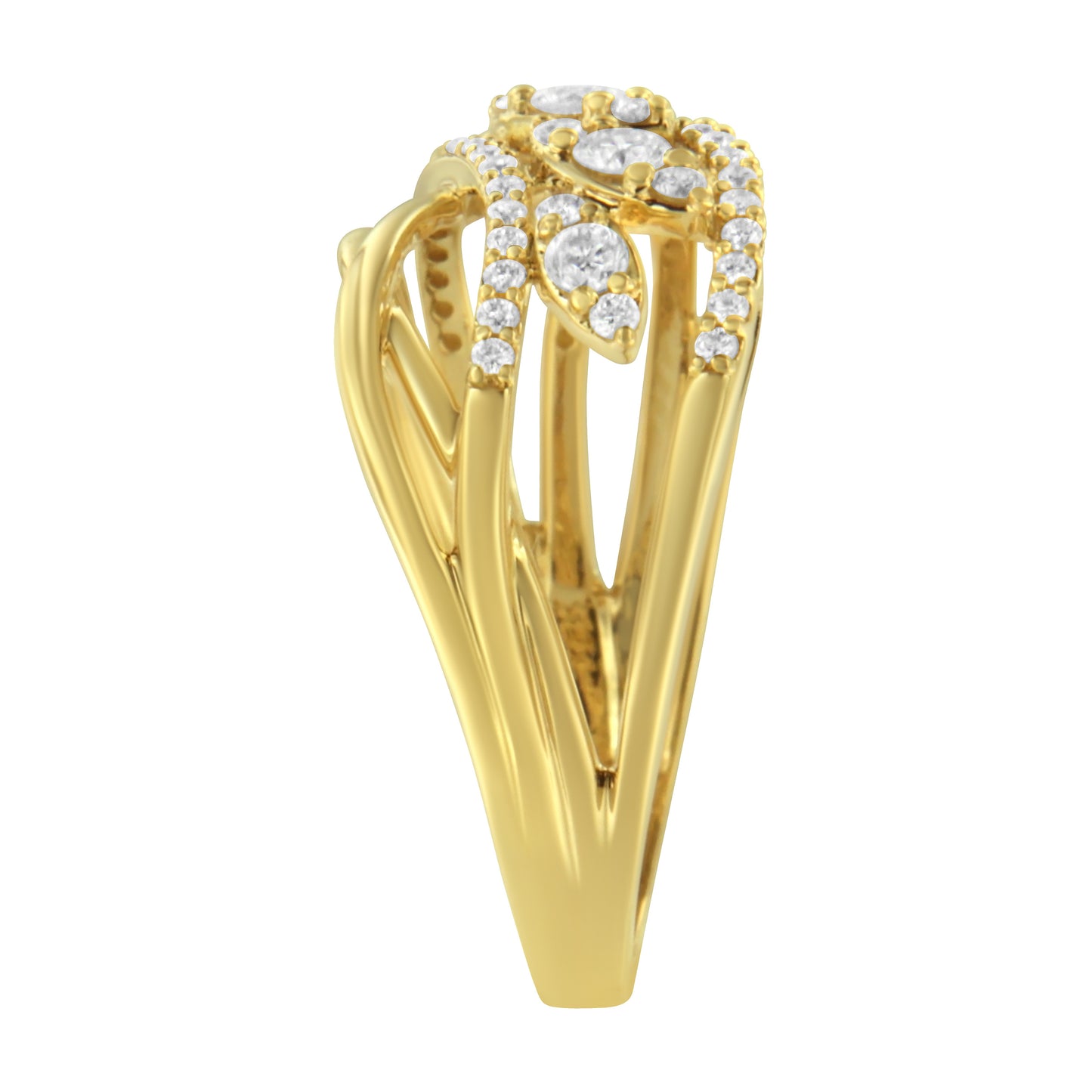 Anillo tipo cóctel de oro amarillo de 10K con diamante de corte redondo de 1/2 quilate en varias filas y vástago dividido (color H-I, claridad SI2-I1) - Talla 7
