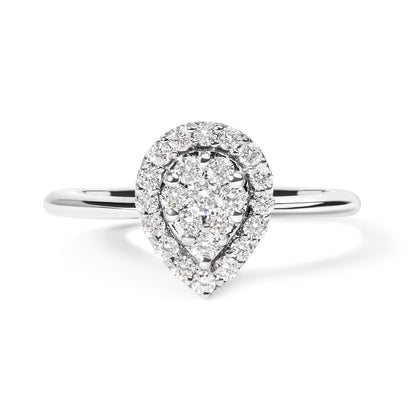 Anillo de promesa en forma de pera de oro blanco de 10K con racimo de diamantes redondos cultivados en laboratorio de 3/8 Cttw (Color G-H, Claridad VS2-SI1) - Talla 7