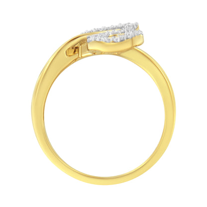 Anillo de cóctel de oro amarillo de 10 qt con diamantes redondos y talla baguette de 3/8 qt en forma de hoja - Talla 7 (color I-J, claridad I1-I2)