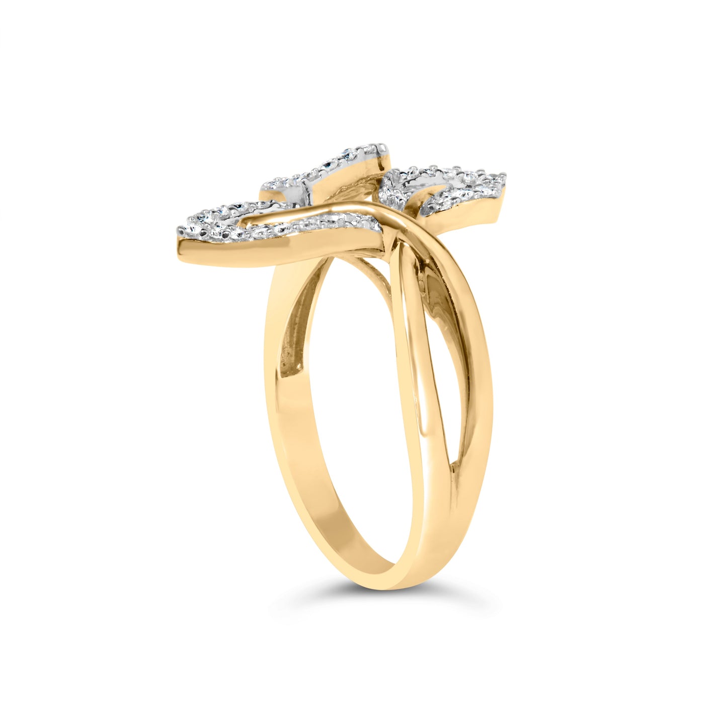 Anillo de oro amarillo y blanco de 10k con diamantes de talla baguette y redonda de 1/2 quilate (color I-J, claridad I1-I2) - Talla 7