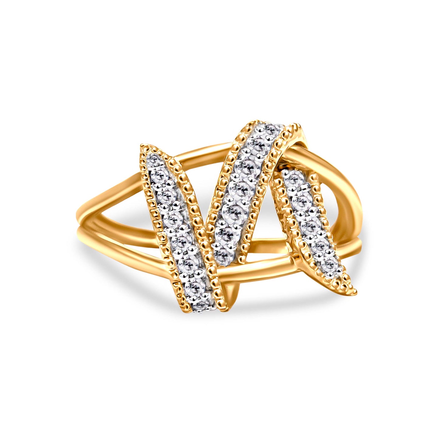 Anillo de derivación entrelazado de oro amarillo de 14 quilates chapado en plata de ley .925 con 1/4 Cttw de diamante (color I-J, claridad I1-I2) - Talla 7