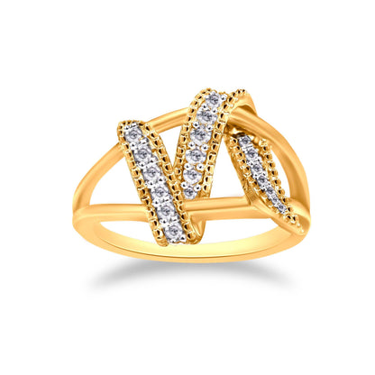 Anillo de derivación entrelazado de oro amarillo de 14 quilates chapado en plata de ley .925 con 1/4 Cttw de diamante (color I-J, claridad I1-I2) - Talla 7