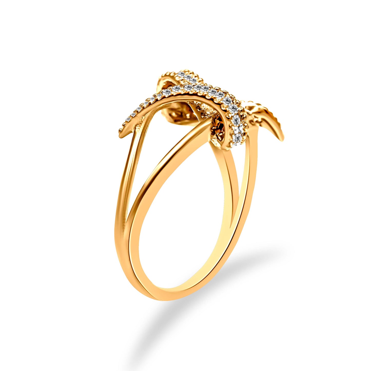 Anillo de derivación entrelazado de oro amarillo de 14 quilates chapado en plata de ley .925 con 1/4 Cttw de diamante (color I-J, claridad I1-I2) - Talla 7
