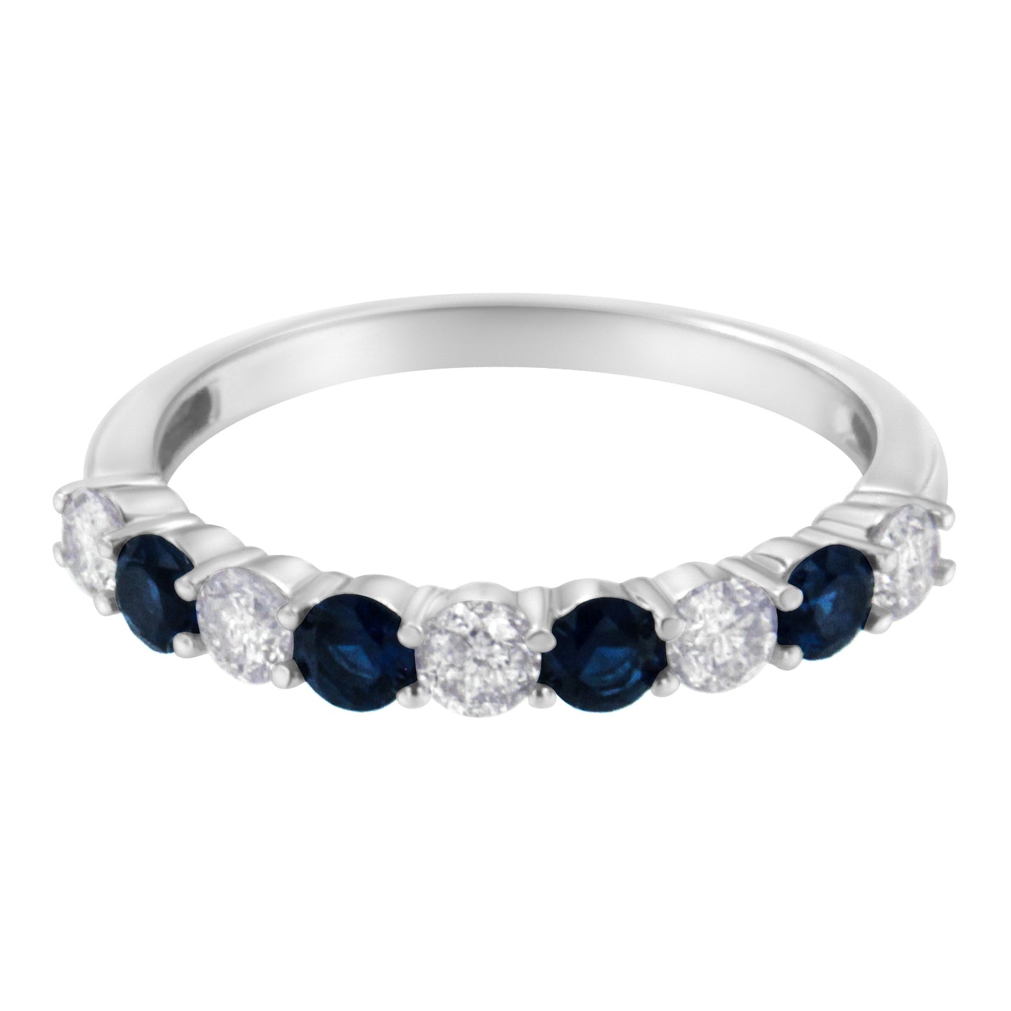 Anillo de oro blanco de 10 qt con diamantes de 0,5 qt y zafiro azul creado de 3 mm (H-I, I1-I2) - Talla 7