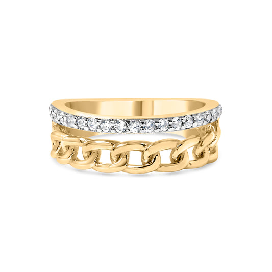 Anillo de oro amarillo de 10K con banda de eslabones cubanos de diamante de 1/5 Cttw (color I-J, claridad I2-I3) - Talla 7