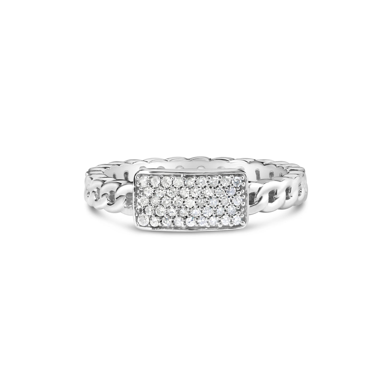 Anillo de plata de ley 925 con 1/5 Cttw de diamante, de identificación y banda de eslabones cubanos (color I-J, claridad I2-I3) - Talla de anillo 6