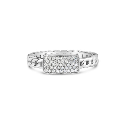 Anillo de plata de ley 925 con 1/5 Cttw de diamante, de identificación y banda de eslabones cubanos (color I-J, claridad I2-I3) - Talla de anillo 6